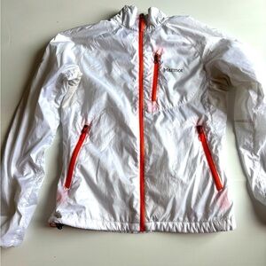 Marmot White Orange Trim Rain Shell Jacket Extra Small
